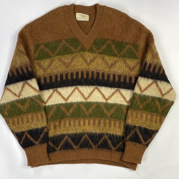 Vintage Citation Club By Puritan Mohair Wool 60's Brown V-Neck Sweater Size 46 - Picture 3 of 4